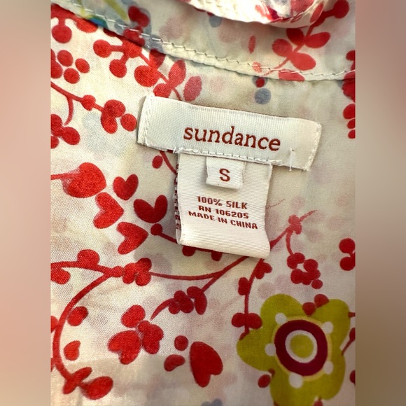 SUNDANCE Catalog Flower Festival Washable Silk Blouse Tiered Top Ivory Shirt - Picture 9 of 11